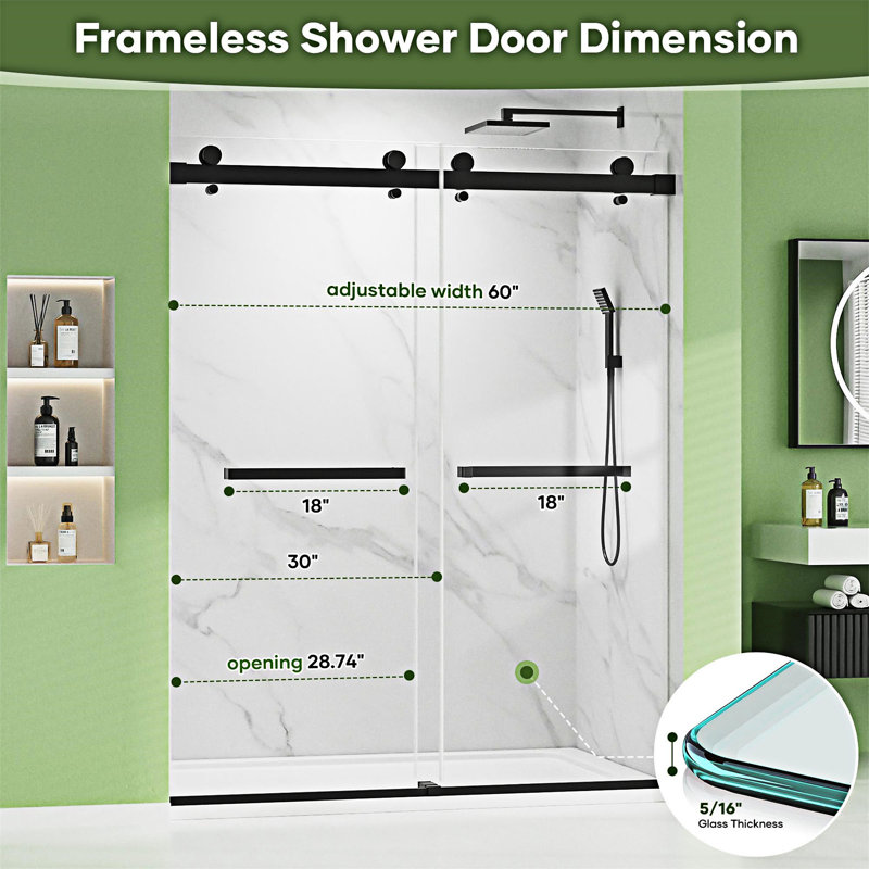 Door Double Sliding Frameless Shower Door