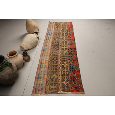 Authentic Handmade Turkish Accent Rug With Multicolor Geometric Pattern For Bohemian Home Decor