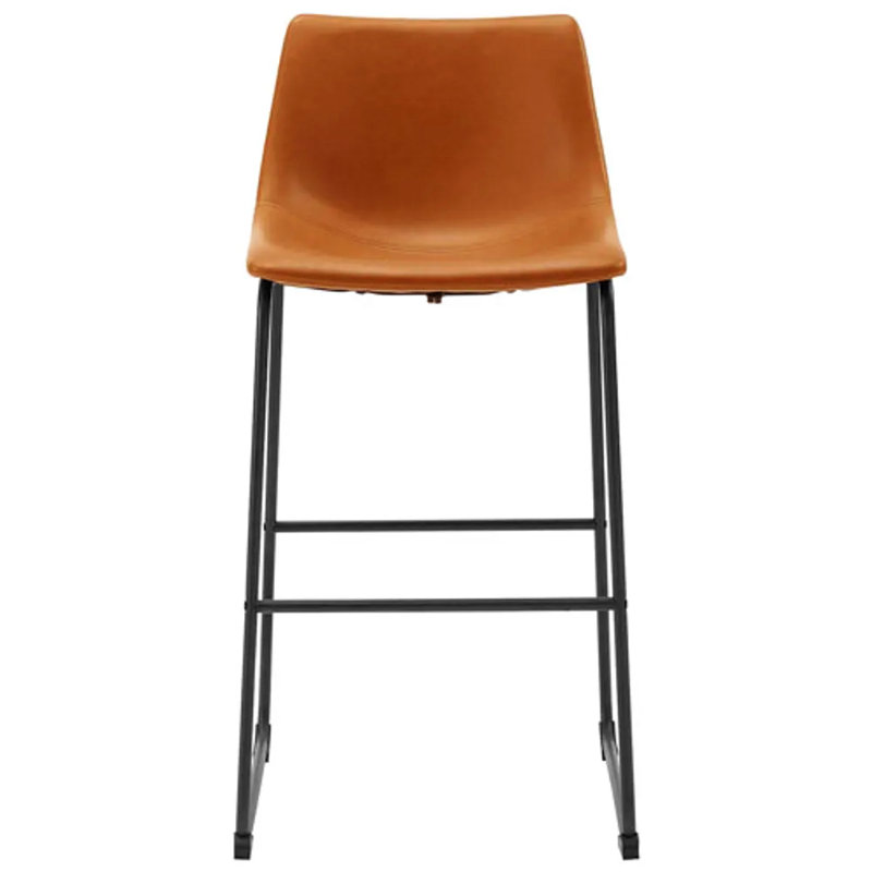 Oconnor Faux Leather Upholstered Counter/Bar Stool, Tan Leather/Black Frame, Bar Stool (29.25” Seat Height)