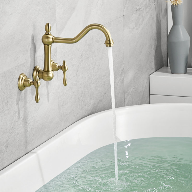 2 Handle Bathroom Bath Faucet, Brushed Gold