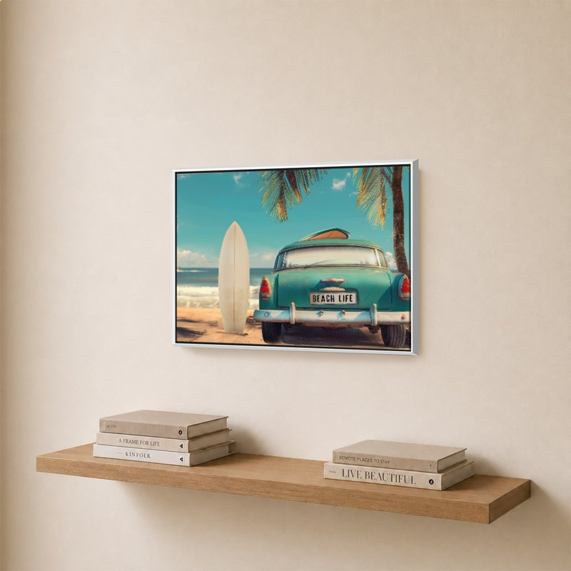 «Retro Beach» par CAD Designs - Impression sur toile, White, 24" H x 34" W