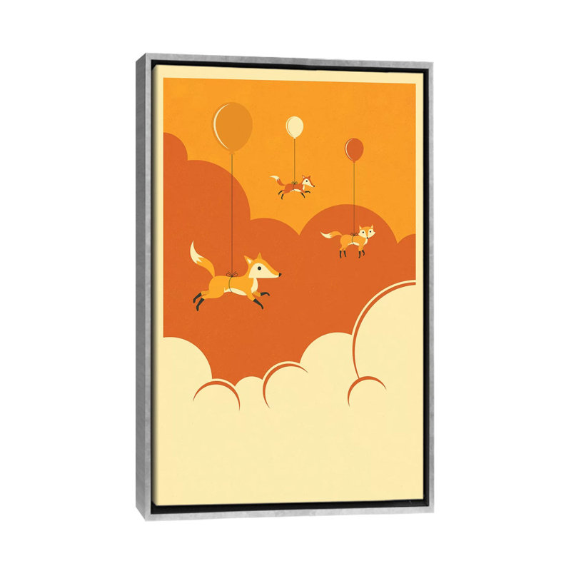Volée de renards, art encadré, H 60 po x l 40po x P 1,5 po, Toile avec cadre argenté