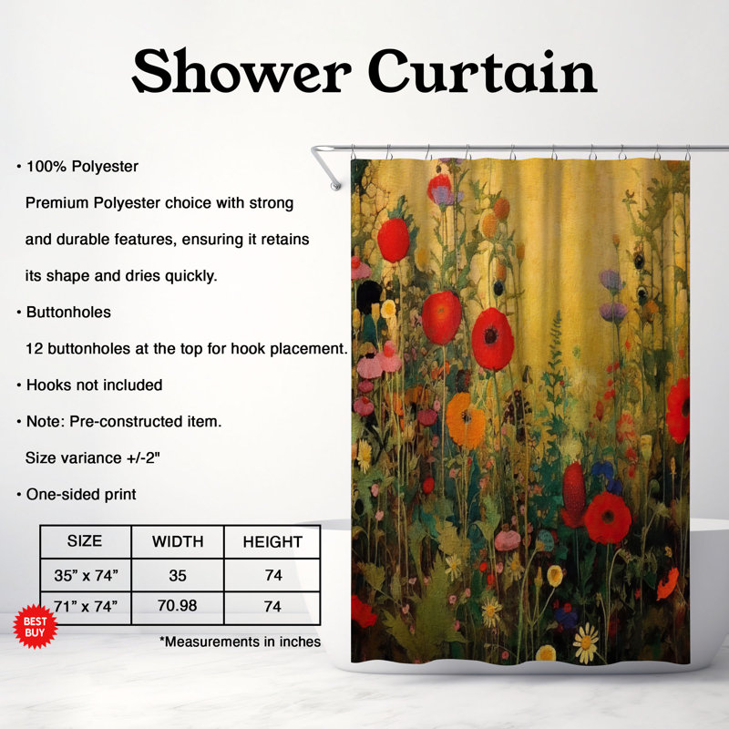 Floral Shower Curtain, 74"H x 71"W