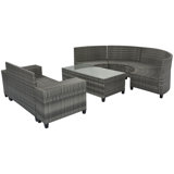 8-Pieces Outdoor Wicker Round Sofa Set, Half-Moon Sectional Sets All Weather, Curved Sofa Set With Rectangular Coffee Table, PE Rattan Water-Resistant And UV Protected, Movable Cushion, Gray