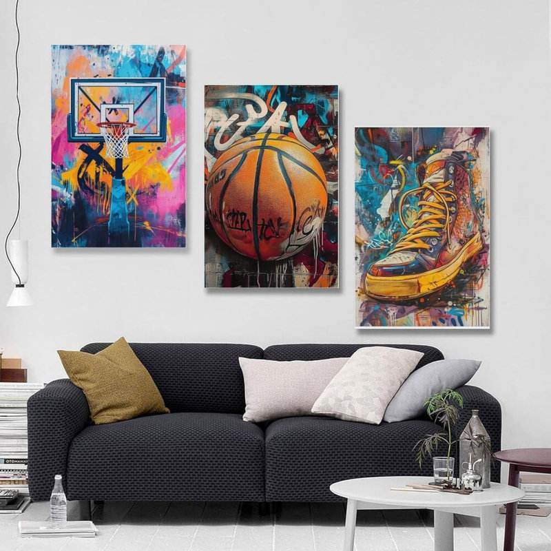 Graffiti Basketball & Sneaker, impressions sur toile, paquet de 3, 12 x 16 pouces, orange