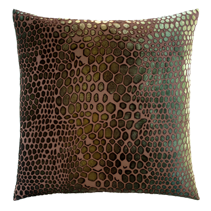 Square Velvet Pillow Cover & Insert, 20"H x 20"W, Dark Brown/Green