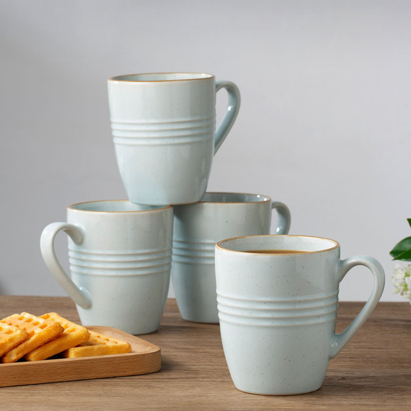 Delaenie Handmade Stoneware Porcelain Coffee Mug Teacup and Saucer, Light Blue