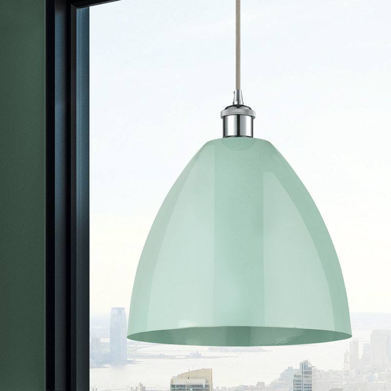 Luminaire suspendu conique 1 lumière, H 14,75 po x l 12 po x P 12 po, Vert clair, Chrome poli