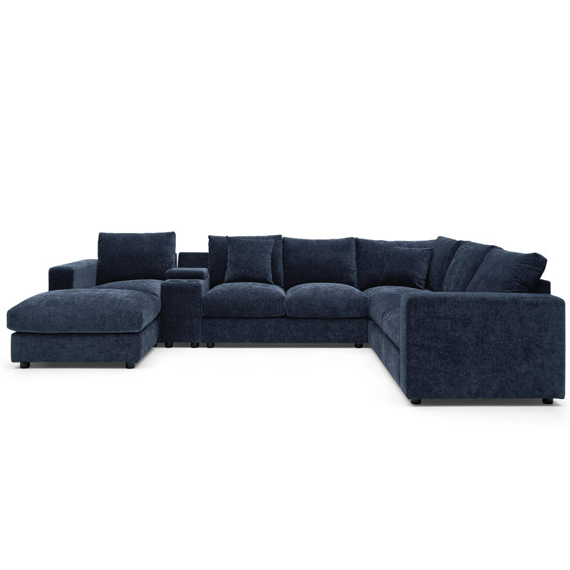 Cloud Modular Sectional Sofa Upholstered Deep Seat Couches With Cupholder Console With Usb Port & Storage Box And An Ottoman