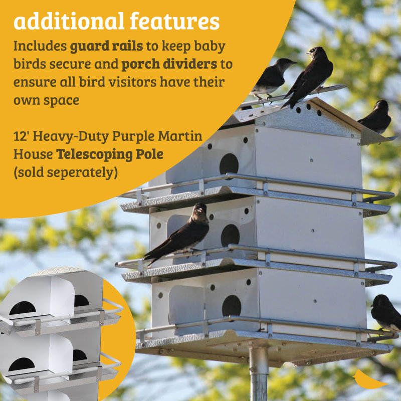 26" White and Silver Aluminum 4-Floor Purple Martin Bird House