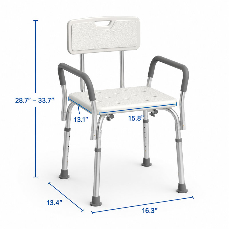 Shower Chair with Backrest and Padded Armrests