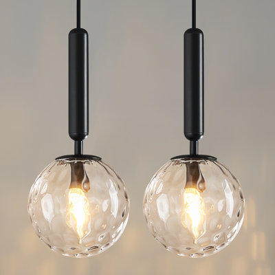 Mid Century Clear Glass Pendant Lights Black Globe Pendant Light Fixture for Kitchen Island Living Room Entryway