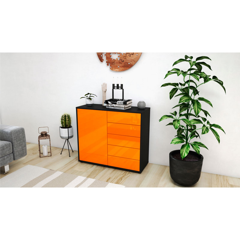 Presidio 92cm Sideboard, Anthracite/High-gloss orange