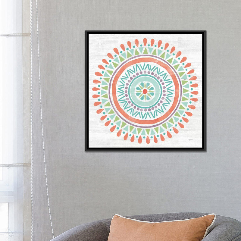 « jolie llamas mandala i », reproduction sur toile, H 37 po x l 37 po x P 1,5 po, Toile avec cadre noir, Pas de tapis
