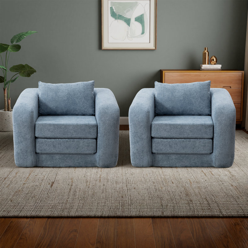 Ensemble de canapés-lits simples à compression de 40,1 po Boneless, Bleu pâle