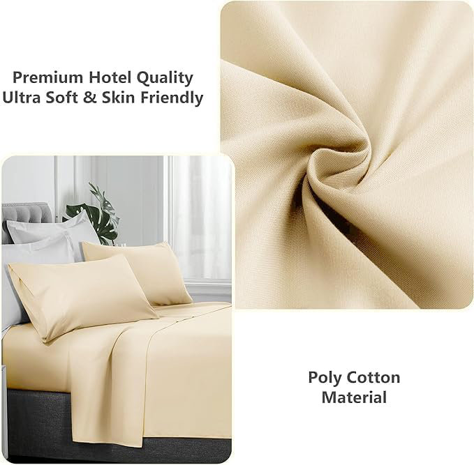 Ranarda Cotton Blend Percale Flat Sheet, Double (4'6), Cream
