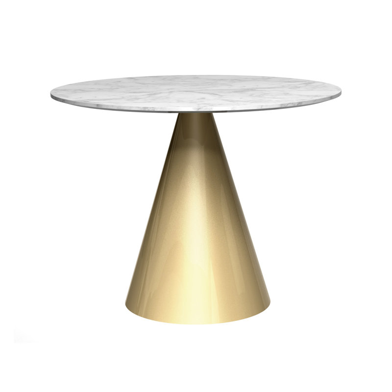 Bedminster Round Marble Top Metal Base Dining Table, Brass