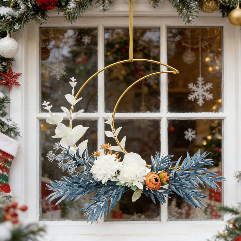 Décoration de 12 pouces en forme de lune, couronne de fleurs en soie artificielle pour la maison