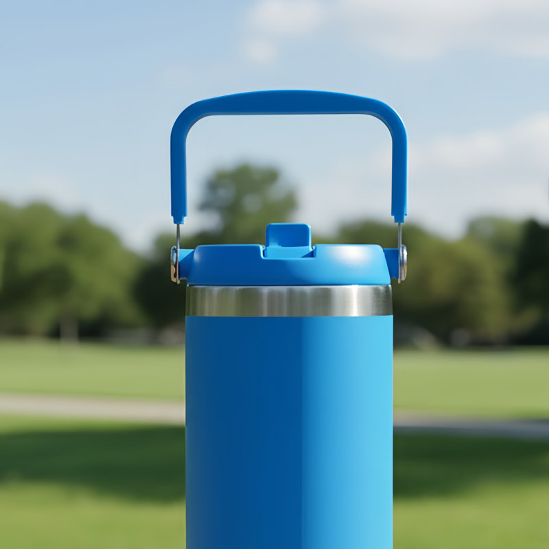 Stainless Steel Insulated Tumbler With Rotating Handle, Electric Blue, Blue