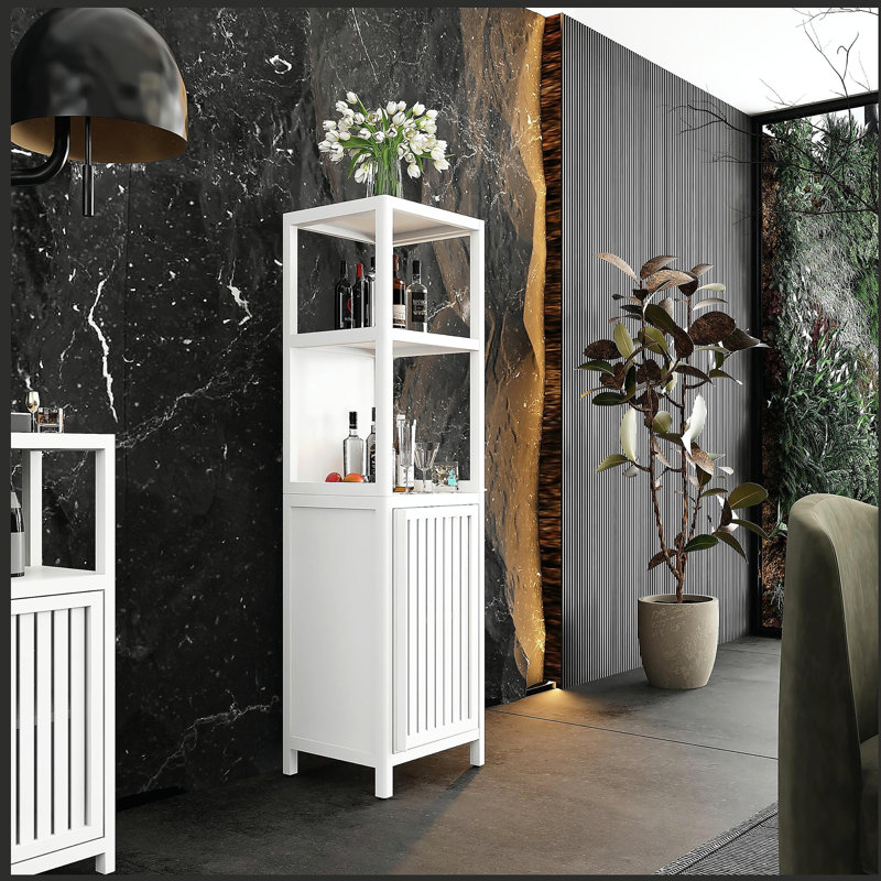 Meuble de rangement multifonctionnel en bambou pour salle de bain, Blanc
