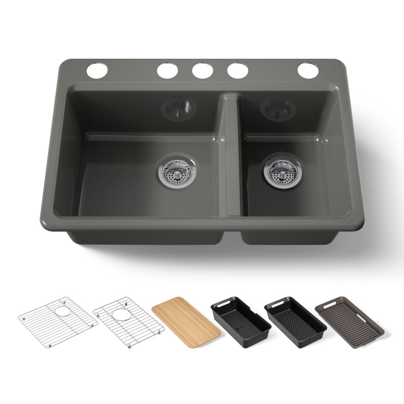 Riverby 33" undermount double-bowl workstation kitchen sink, Gris tonnerre
