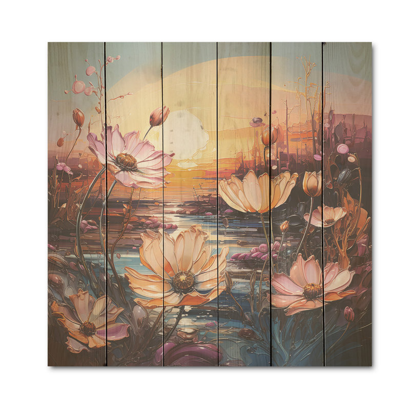 «Meadow Flower Charm Vivid Charm», art mural sur bois de pin naturel, H 15 po x l 15 po