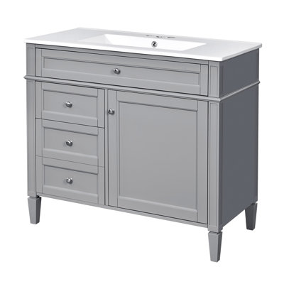 Meuble-lavabo de 36 po avec lavabo supérieur, meuble-lavabo moderne avec 2 tiroirs et tiroir escamotable, meuble-lavabo simple