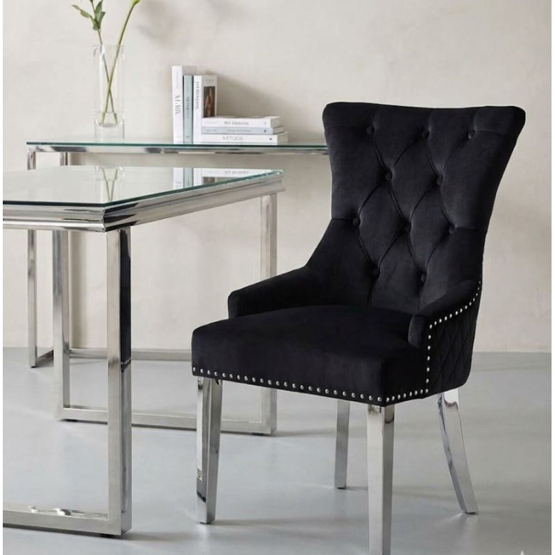 Duthill Tufted Velvet Upholstered Side Chair, Black