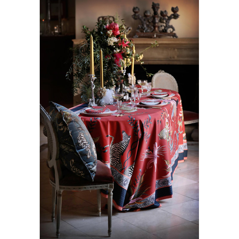 Ardmore Royal Red Cotton Tablecloth, 94" x 61"