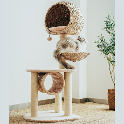 Ezlyn Handwoven Bird Nest Cat Tree with Cat Hammock, Braided Cat Condo, Cat Tower for Large Cats with Scratching Posts