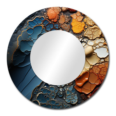 Mouvement fluide bleu et orange - miroir mural formes abstraites, miroir décoratif rond bleu, impression d'art en métal