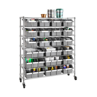 Étagère de rangement à 48 niveaux à 7 niveaux avec 48 roulettes certifiées NSF