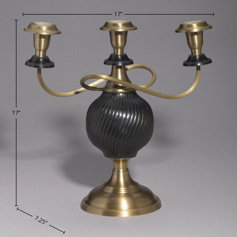 17" Brass Candelabra, Brass/Black