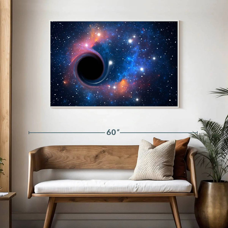 Trou noir dans l'espace, 46 po x 31 po, Cadre flottant blanc