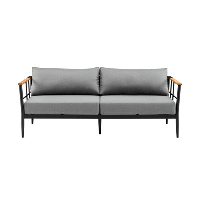 Somender Aluminum And Teak Wood Outdoor Sofa In Black And Dark Gray