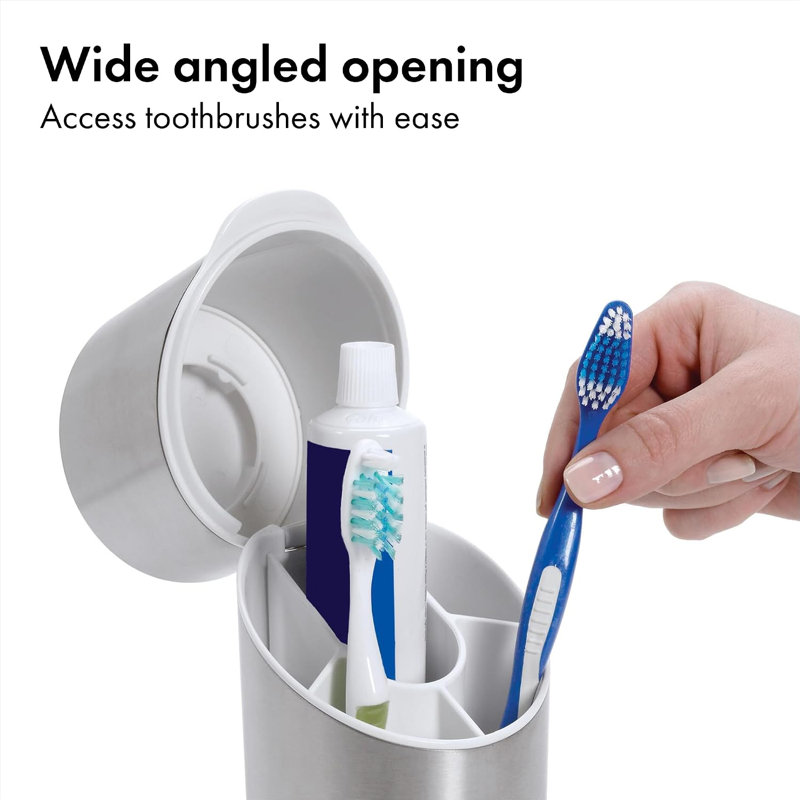 Ensemble porte-brosses à dents pour salle de bain - Rangement de comptoir en acier inoxydable, peut contenir jusqu'à 4 brosses à dents, facile à nettoyer, ventilation hygiénique, séparateur amovible
