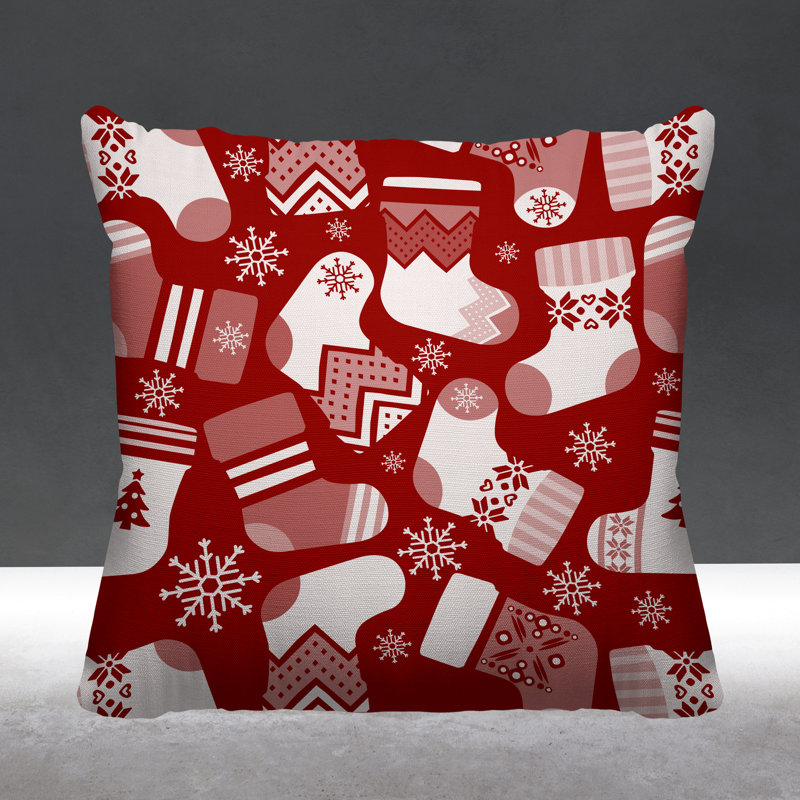 Coussin décoratif intérieur / extérieur Christmas Stockings, L 15 po x H 15 po, Rouge