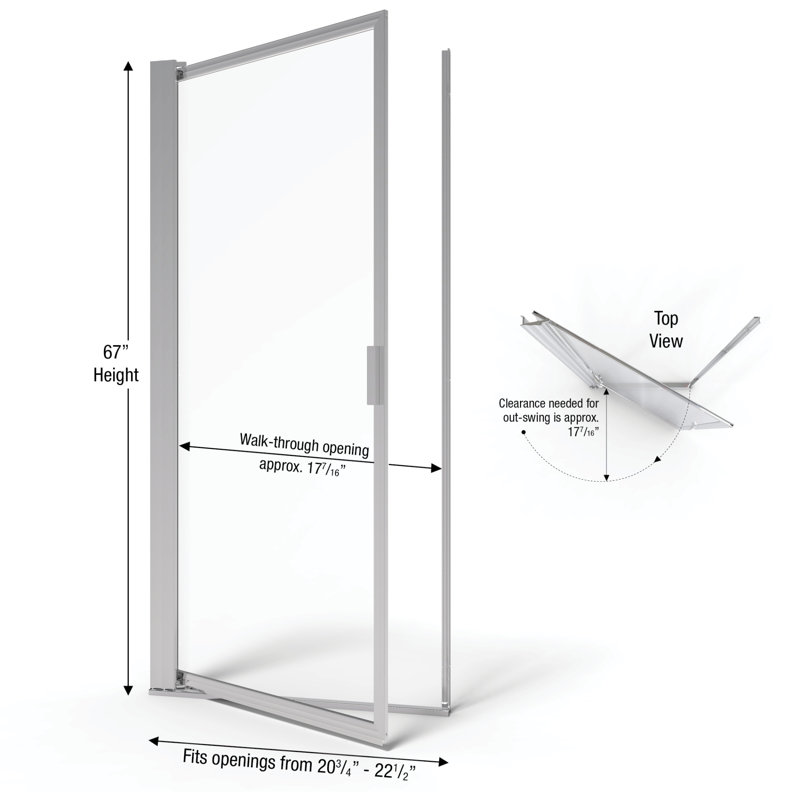 Sopora - W x 67'' H Pivot Door Framed Shower Door with, Silver, Clear