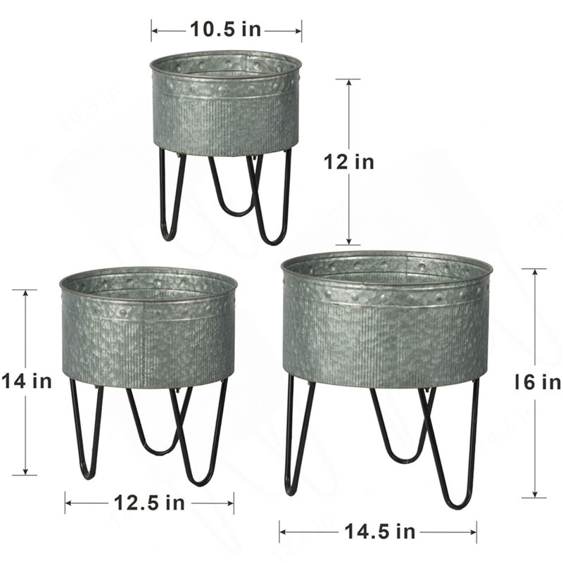 Set Of 3 Huxley Metal Decorative Pots