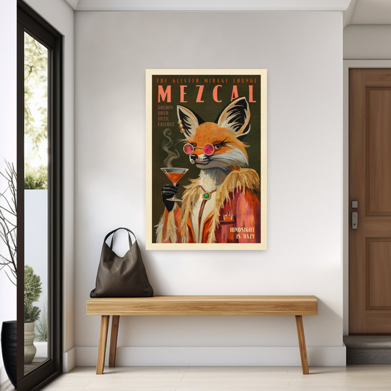 Imprimé renard mezcal. Art rétro rétro affiche un cocktail rétro, art mural rétro, H 60 po x l 40 po