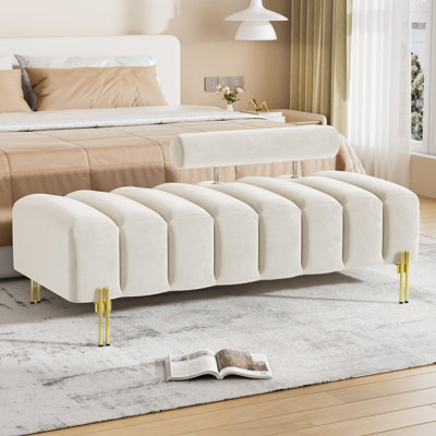 Banc de 52 po avec repose-pieds en velours et repose-pieds en métal doré