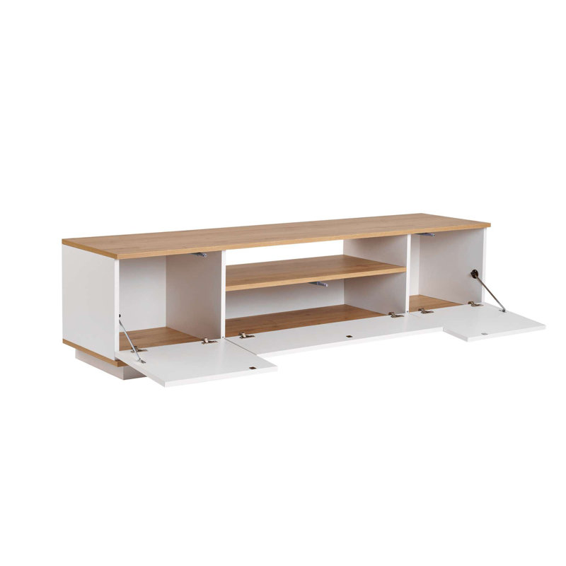 Meuble télé moderne avec rangement, blanc et chêne de Cadix, 70,9 po x 17,6 po x 17,5 po | 100% panneau de particules enduit de mélamine, épaisseur: 0,7 pouce | Design scandinave, élégant et fonctionnel pour le salon et les espaces de divertissement