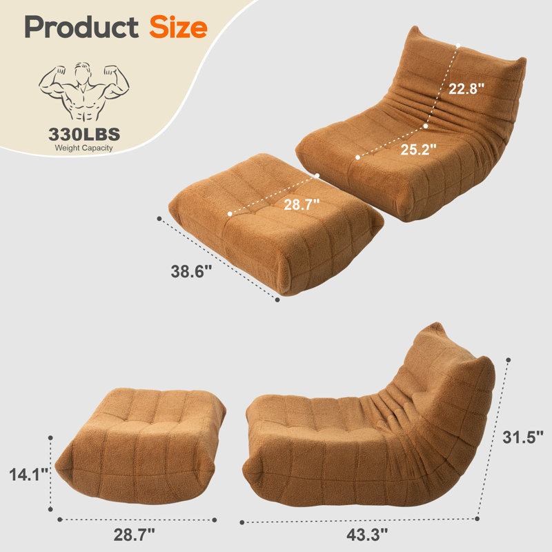 Fauteuil à billes et chaise longue Teddy, Orange