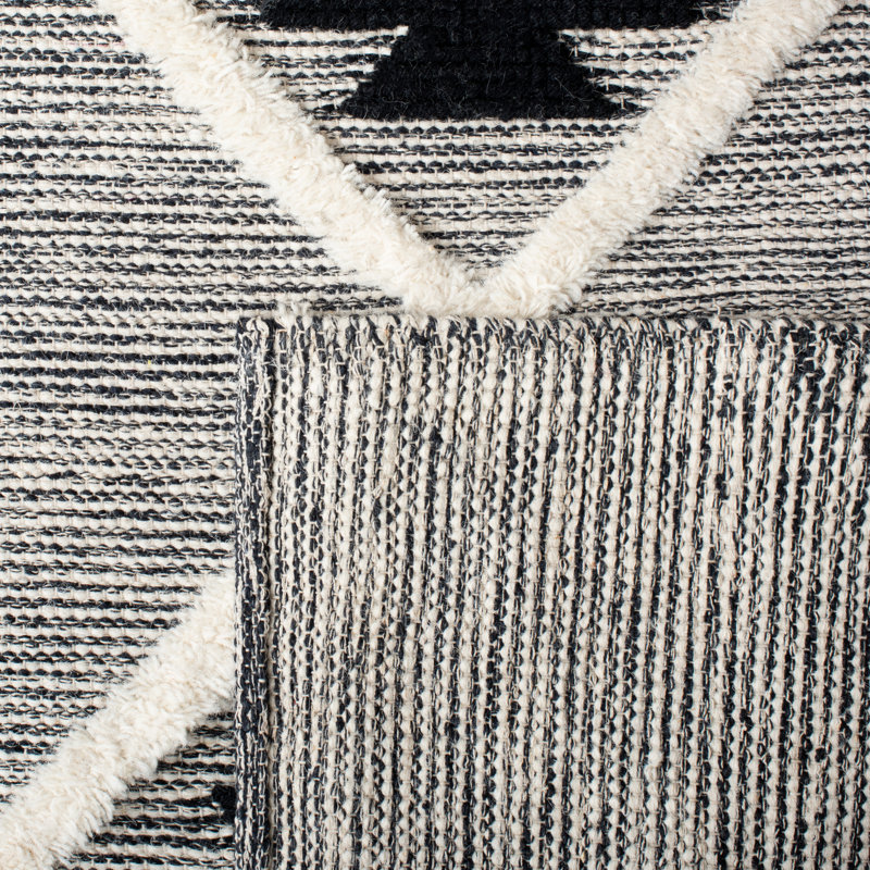 Vermont Hand Loomed Wool/Cotton Southwestern Rug in Gray/Black/Ivory, Rectangle 8' x 10'