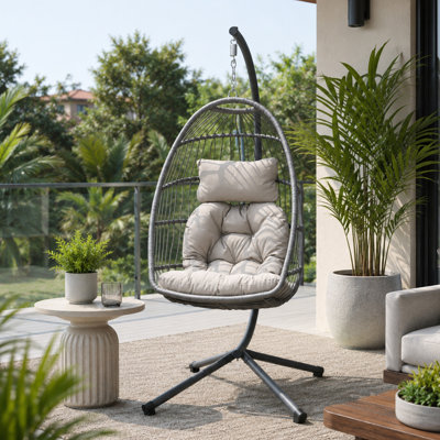 Fauteuil à œufs d'extérieur avec support et coussins pour patio et balcon