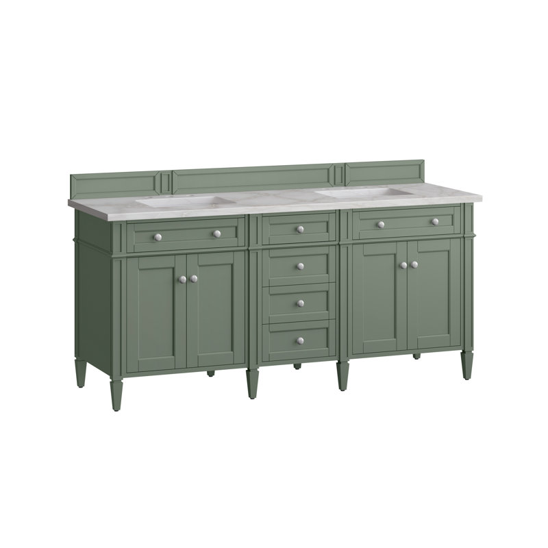 Brittany 72" Double Vanity W/FreePower Wireless Charger, Smokey Celadon, Victorian Silver