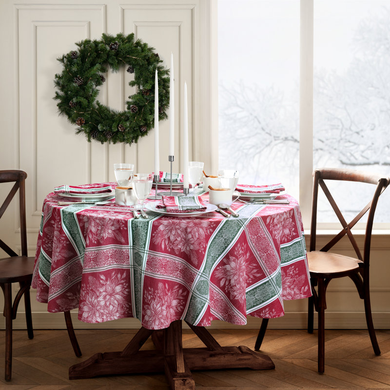 Poinsettia Plaid Jacquard Plaid Cotton Tablecloth, 70" x 70"