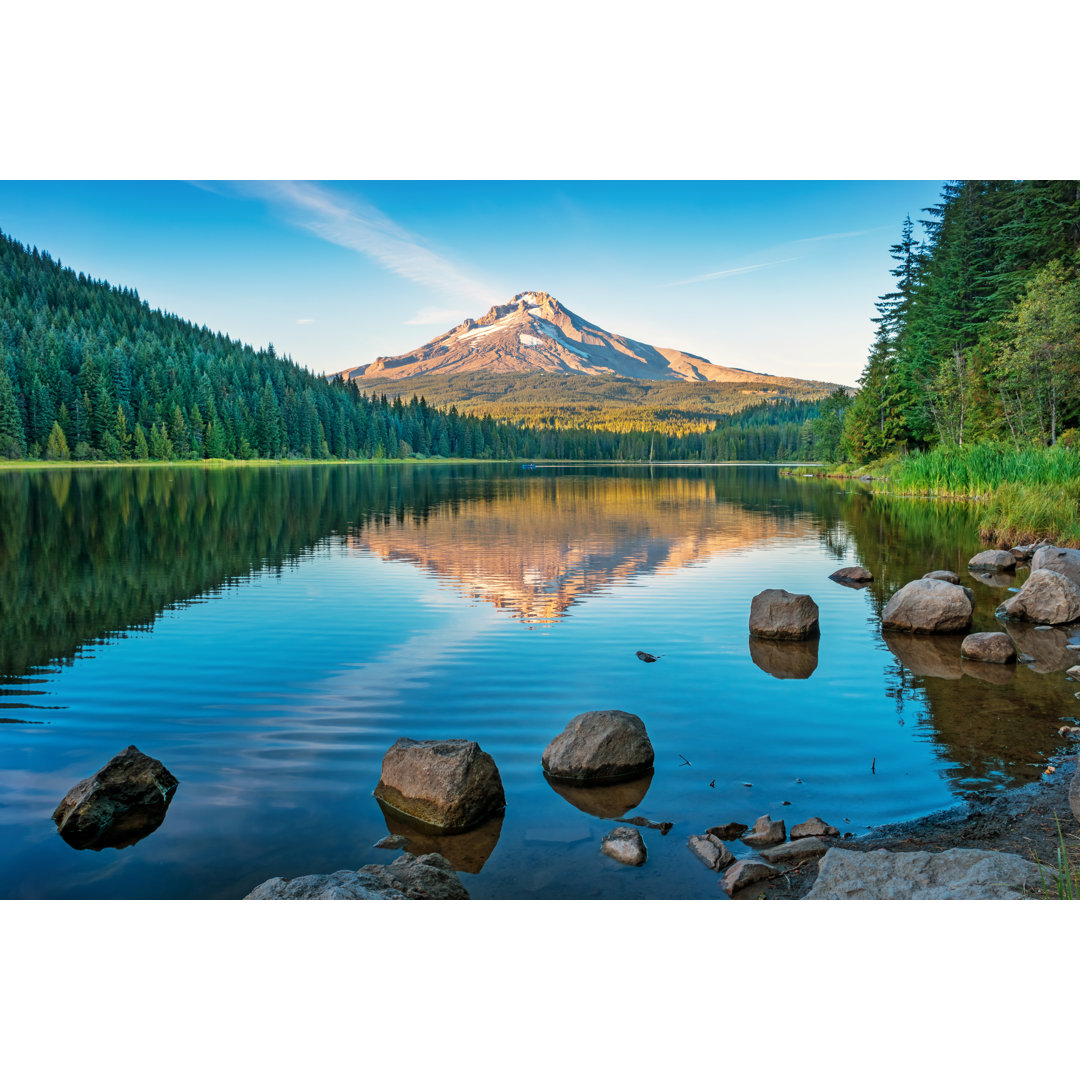 Trillium See und Mount Hood Oregon USA bei Sonnenuntergang von Benedek - Kunstdrucke ohne Rahmen auf Leinwand