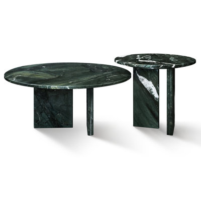 Table basse en marbre naturel - Meuble de luxe facile à monter pour le salon, ronde et polie avec un veinage charmant, 70 cm et 45 cm, design élégant
