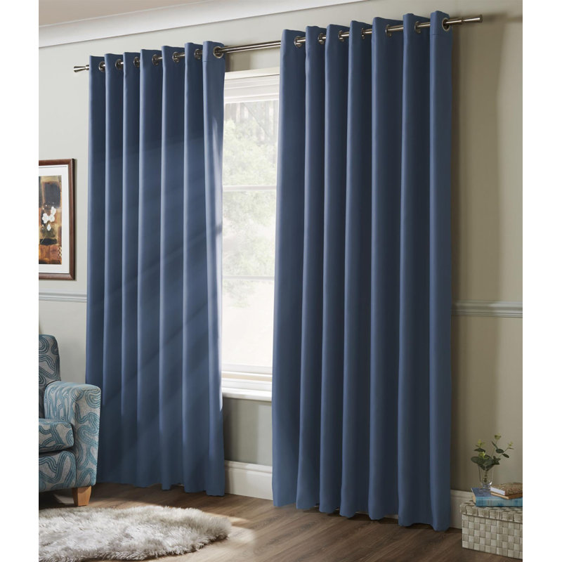 Bigham Blackout Eyelet Curtains, Blue, 229 W x 183 D cm